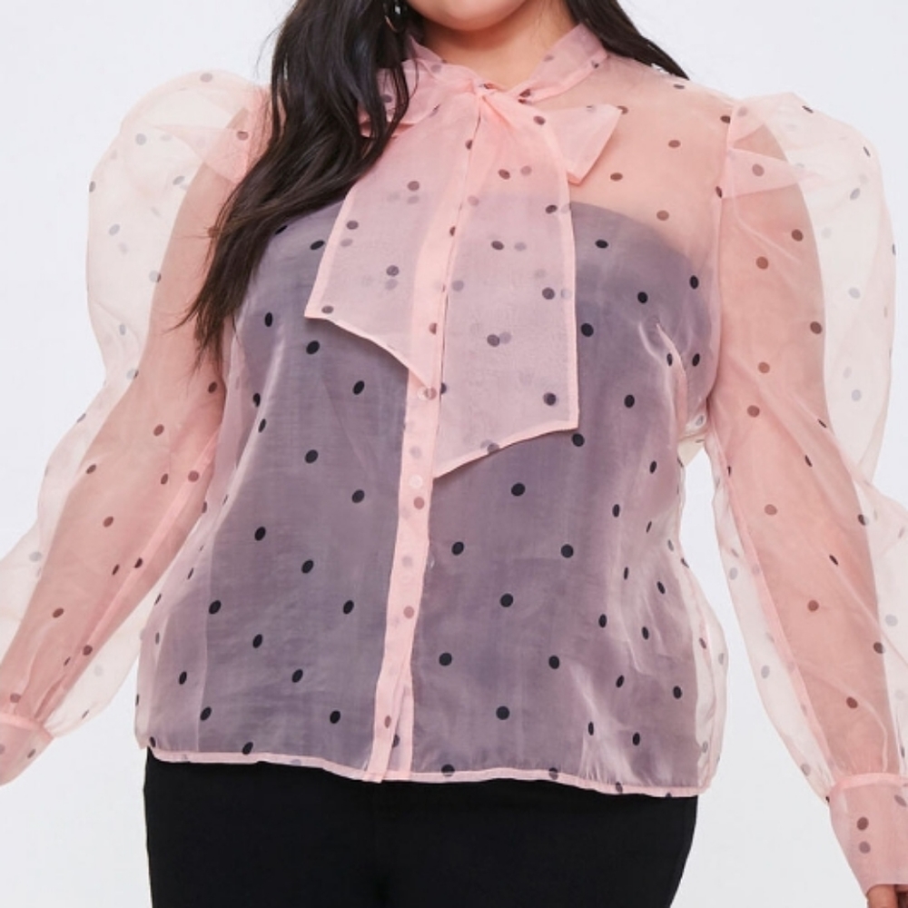 NWOT Forever 21 Chiffon Polka Dot Shirt Plus Size